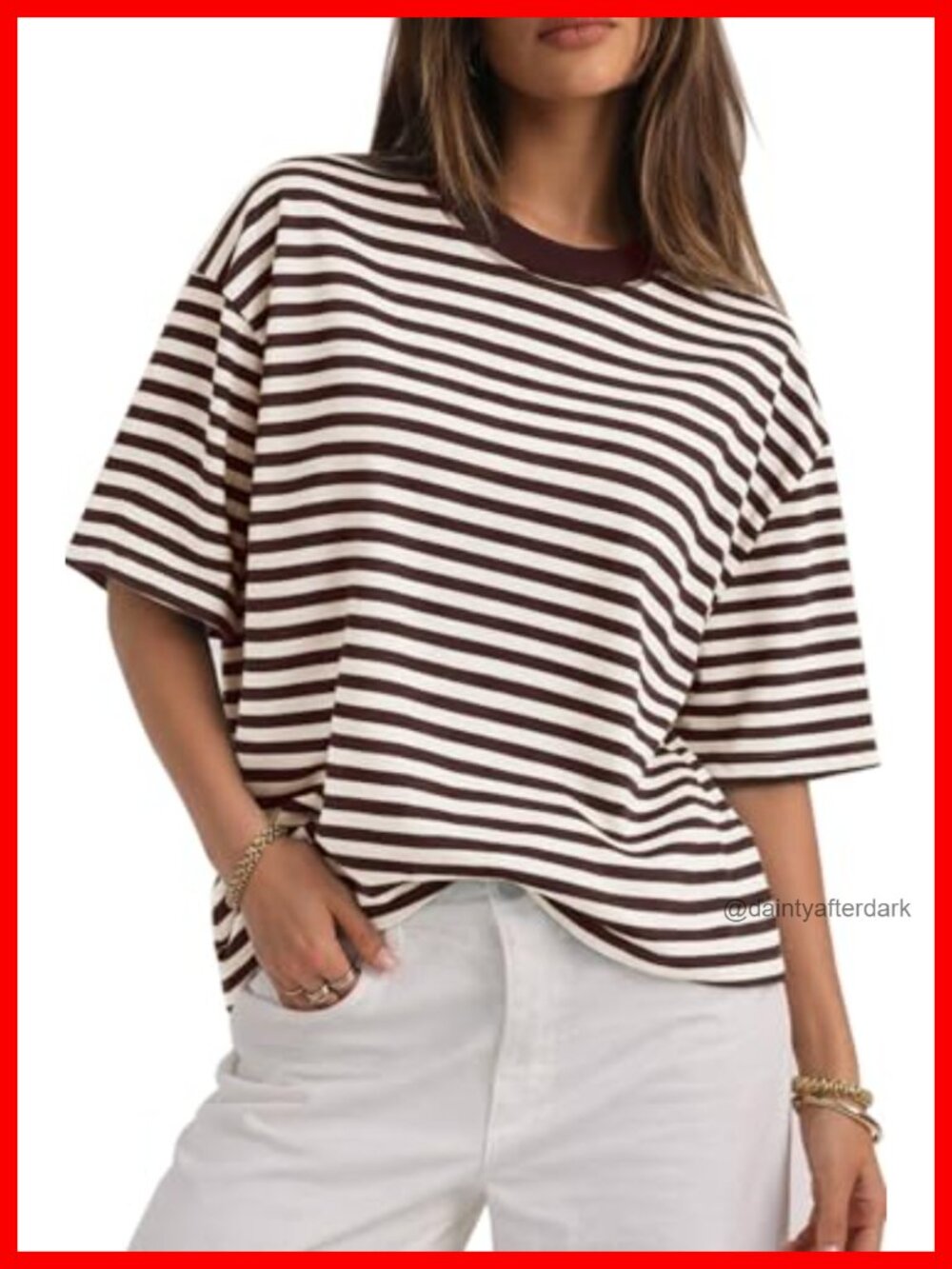 Womens Oversized Striped Crewneck Short Sleeve T-Shirt Casual Summer Y2K Tee